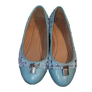 Kurt Geiger London Tweed Ballet Flats Blue Leather Cap Toe 38.5